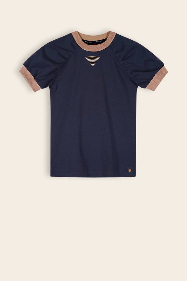 Blauwe T-shirt met gouden rand