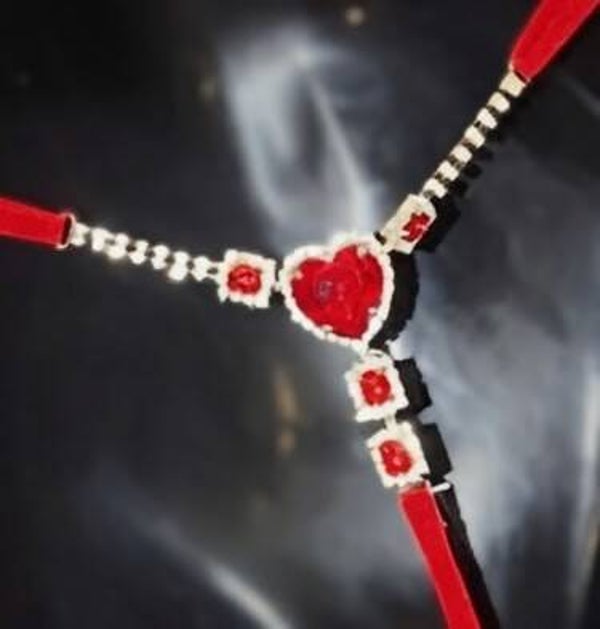 Super sexy red thong with red and gold jewel embellishment at back