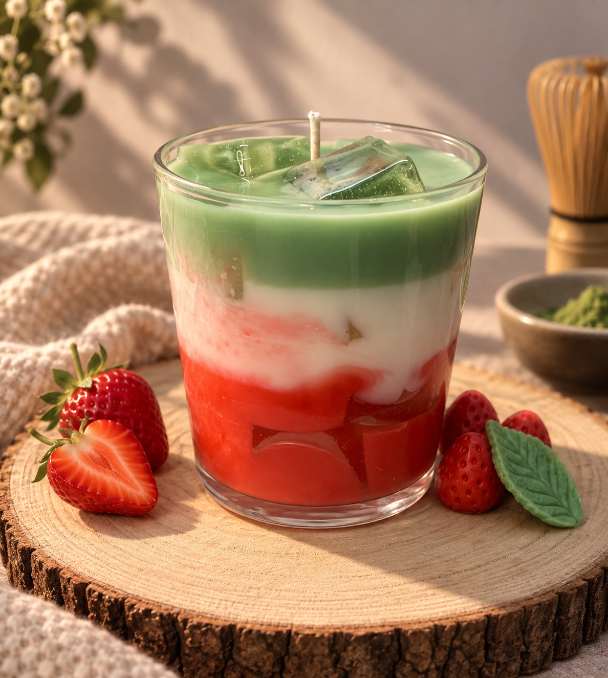 Strawberry Matcha Latte Kerze