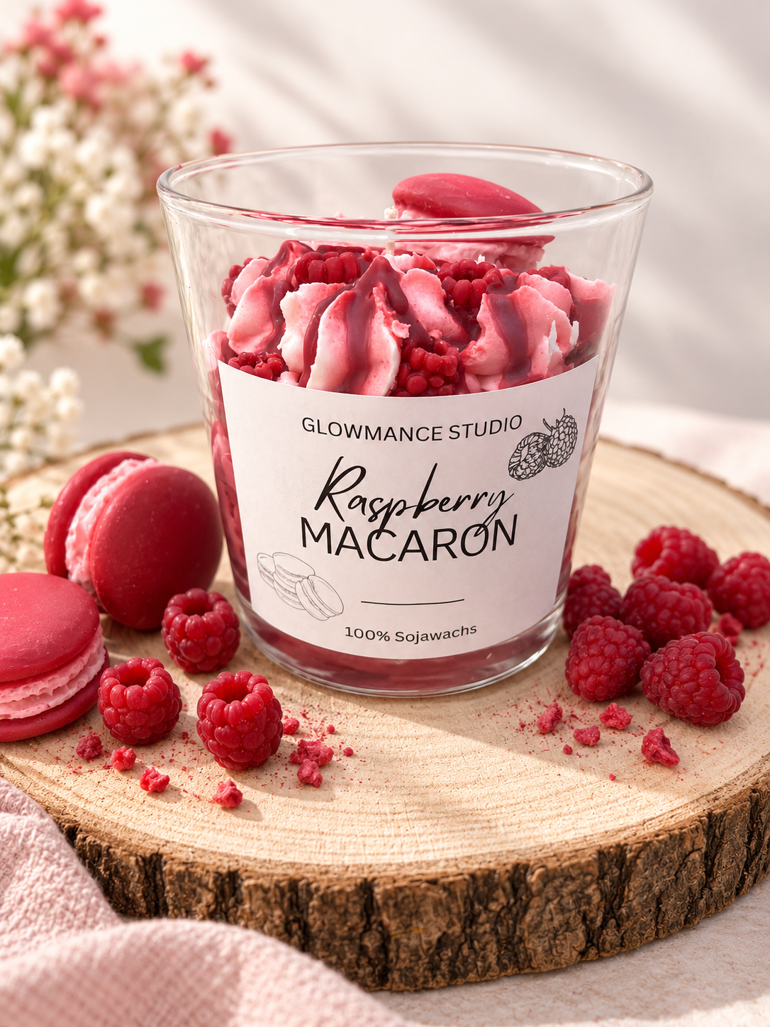 Rasberry Macaron Kerze