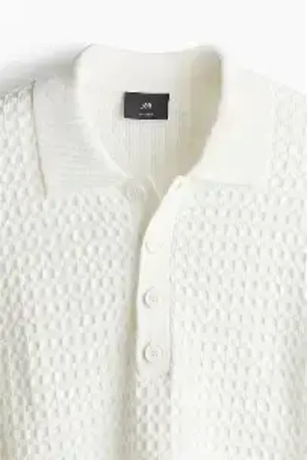 Wafelgebreid T-shirt met henleykraag