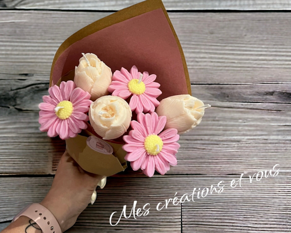 Bouquet mixte paquerettes/tulipes