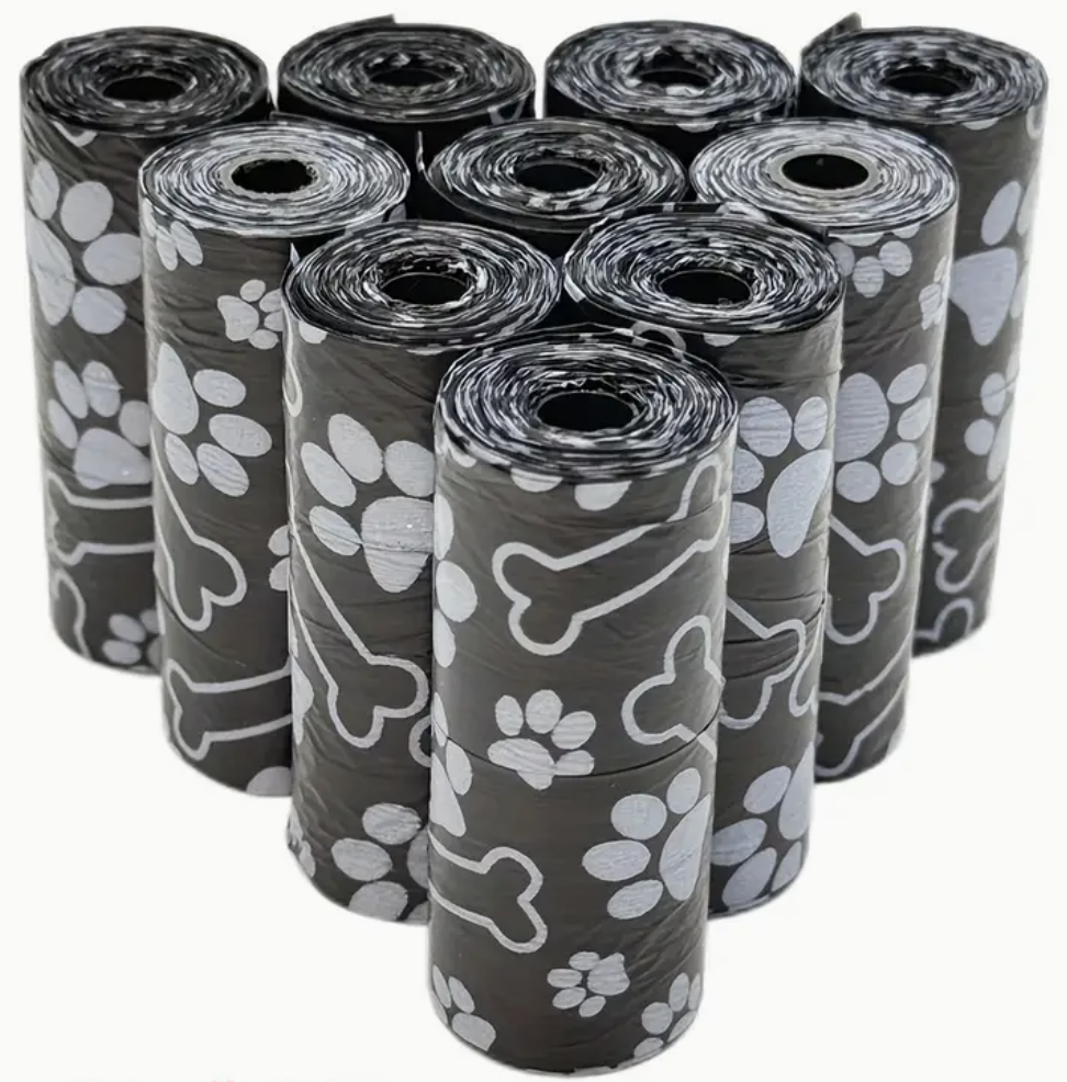 Dog Poo Bags - 5 rolls (75 bags) sturdy and non see through, packed in a small drawstring bag perfect for treats