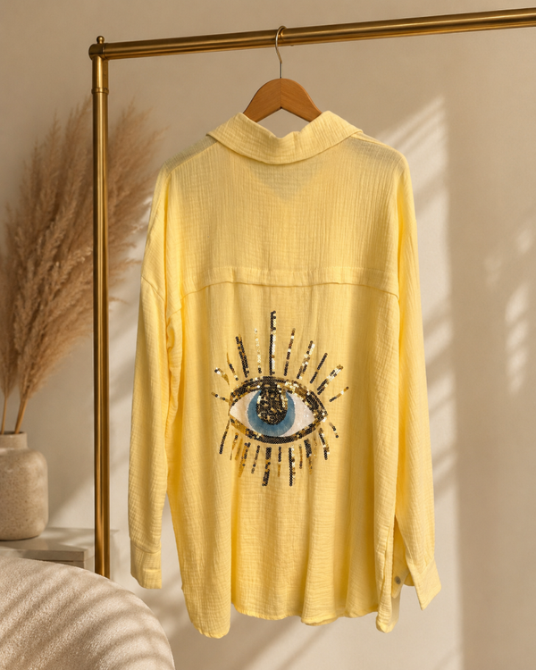 Chemise œil en gaze de coton jaune poudré