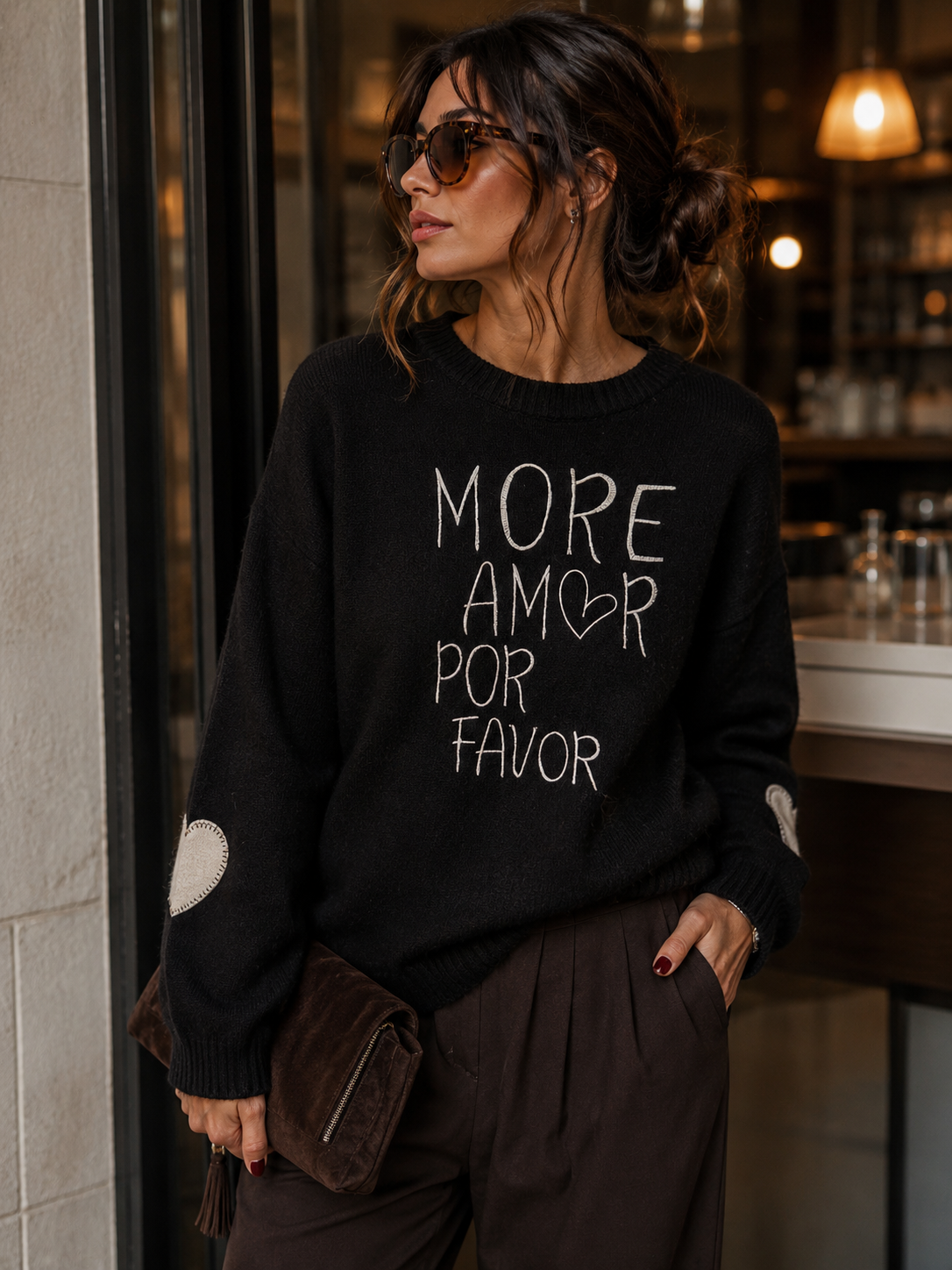 Pull Amour noire cœur blanc