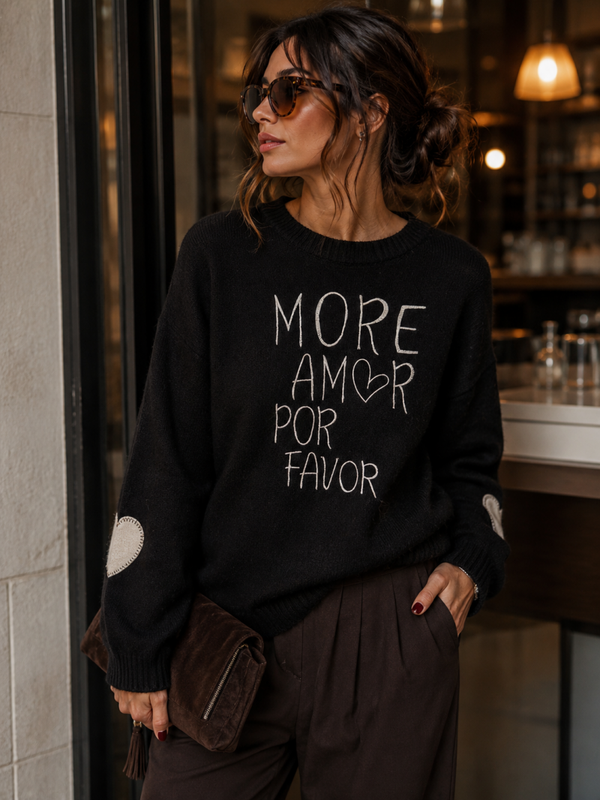 Pull Amour noire cœur blanc