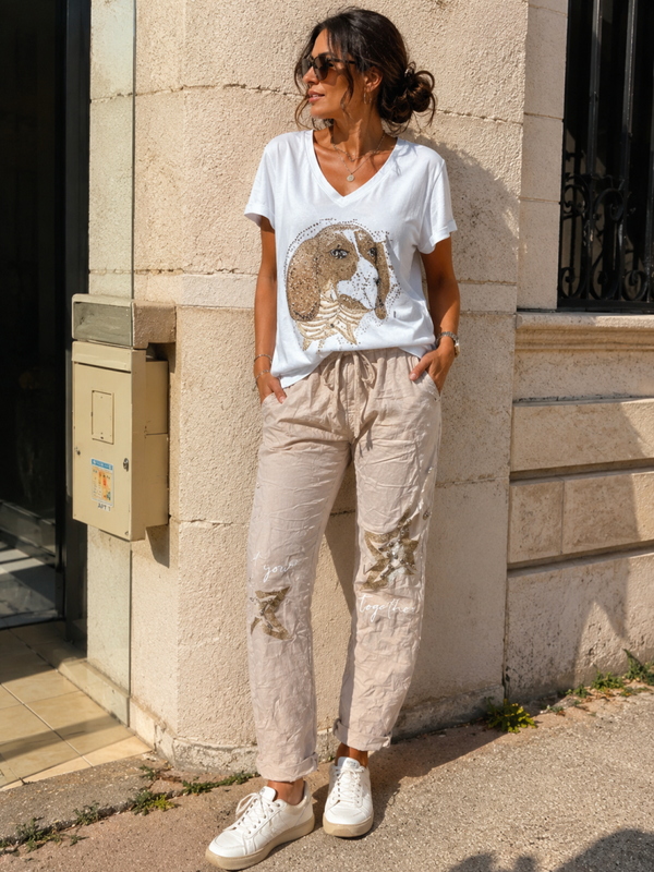 Pantalon magique beige étoile
