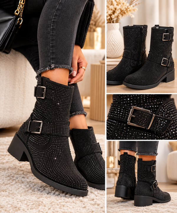 bottine noire strass