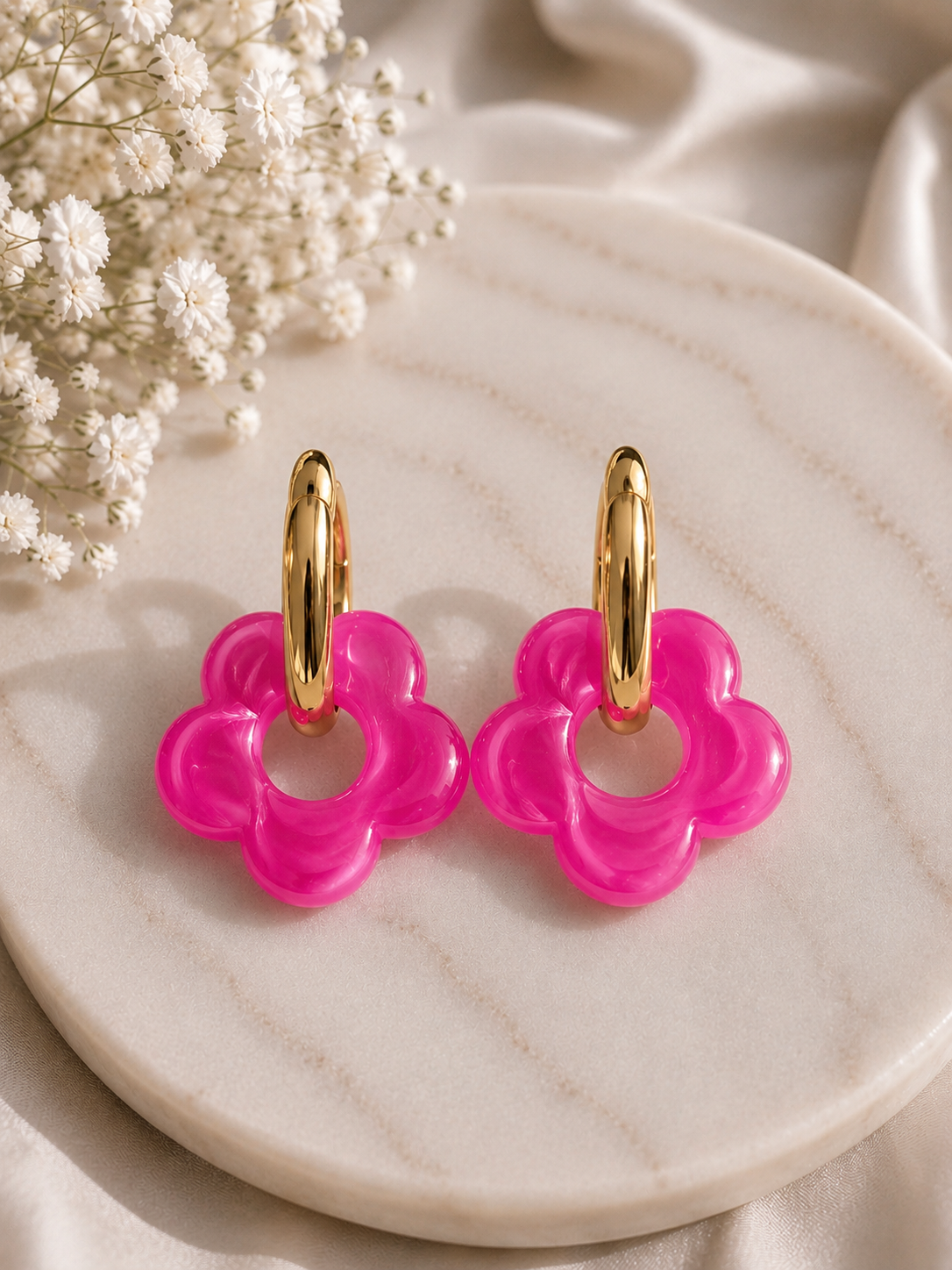 Boucles d'oreilles fleur rose