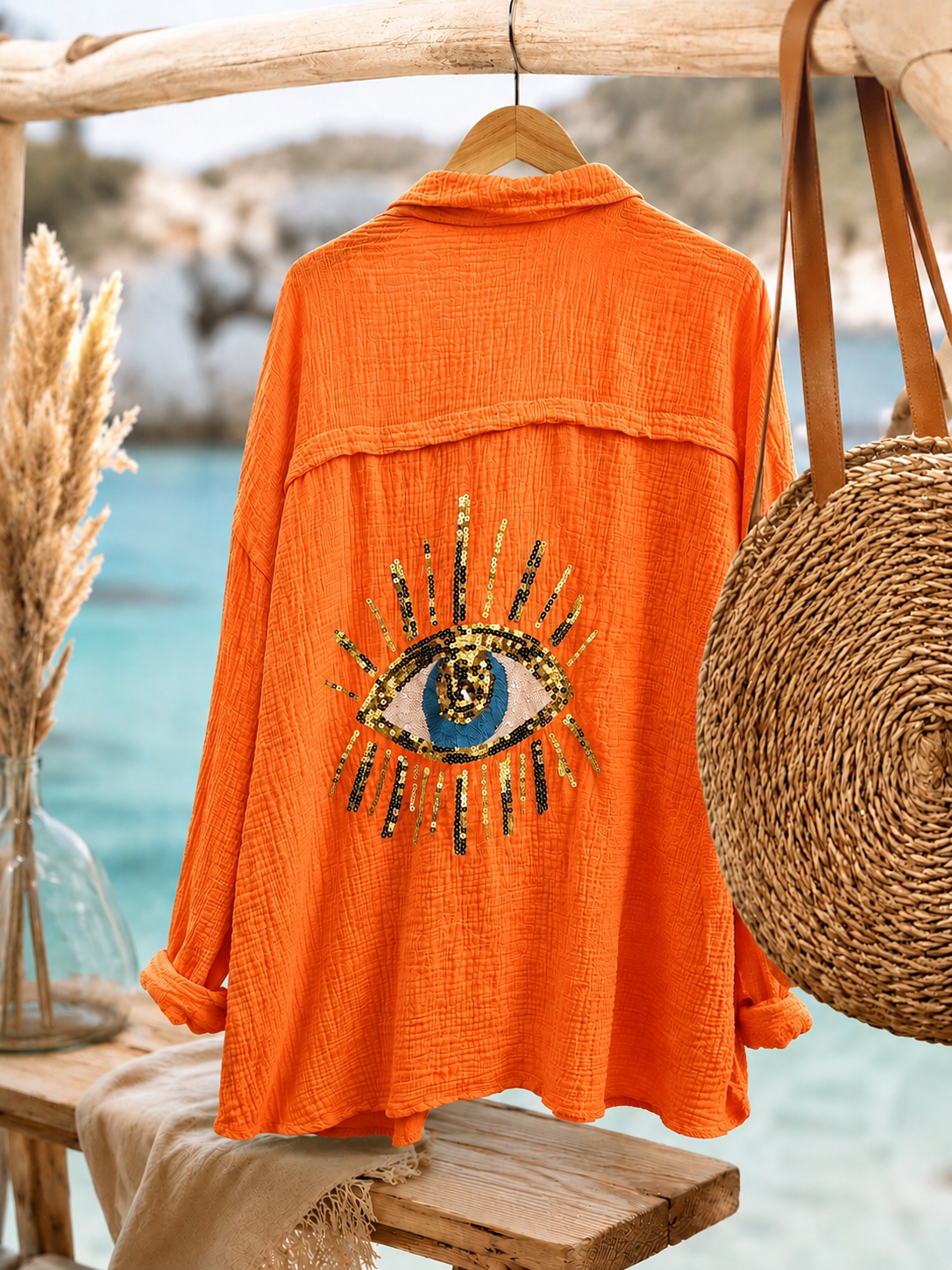Chemise œil en gaze de coton orange