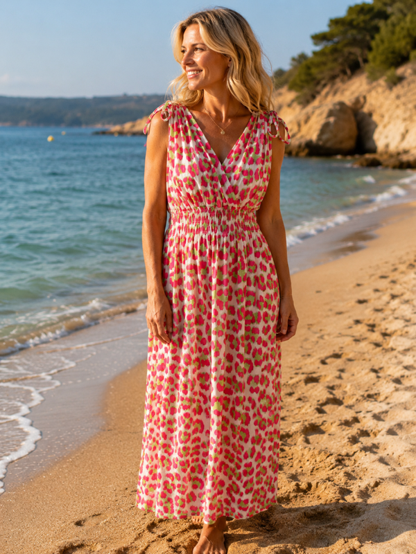 Robe longue magique rose léopard