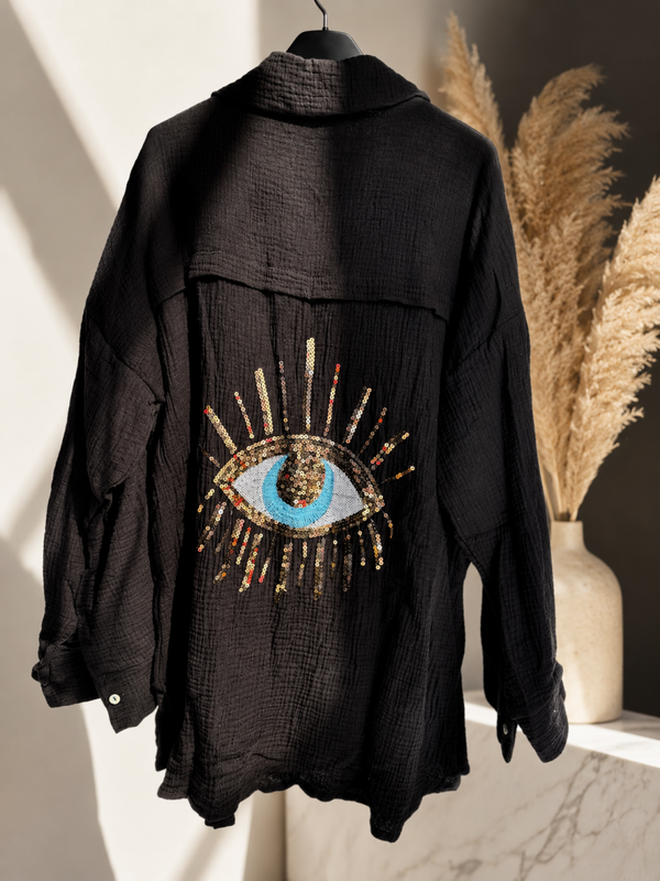 Chemise œil gaze de coton noire