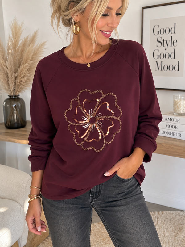 Pull fleur bordeaux