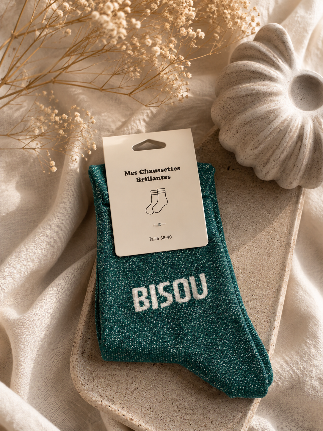 Chaussette bisou vert sapin