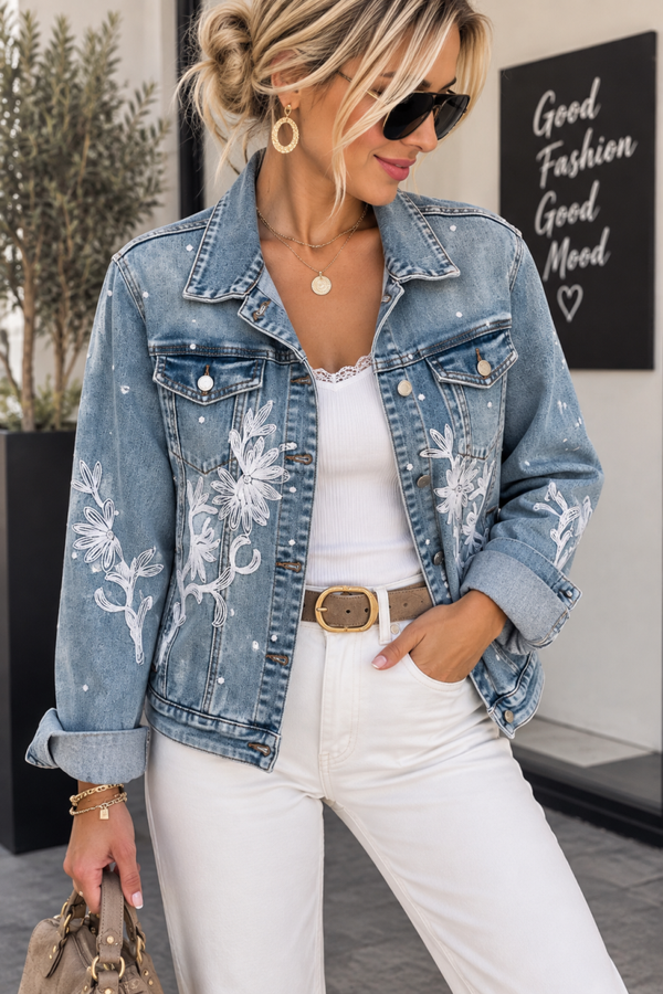Veste en jeans bleue brodée