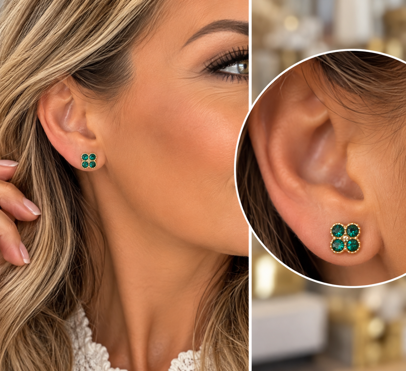 Boucles d'oreilles en acier inoxydable verte