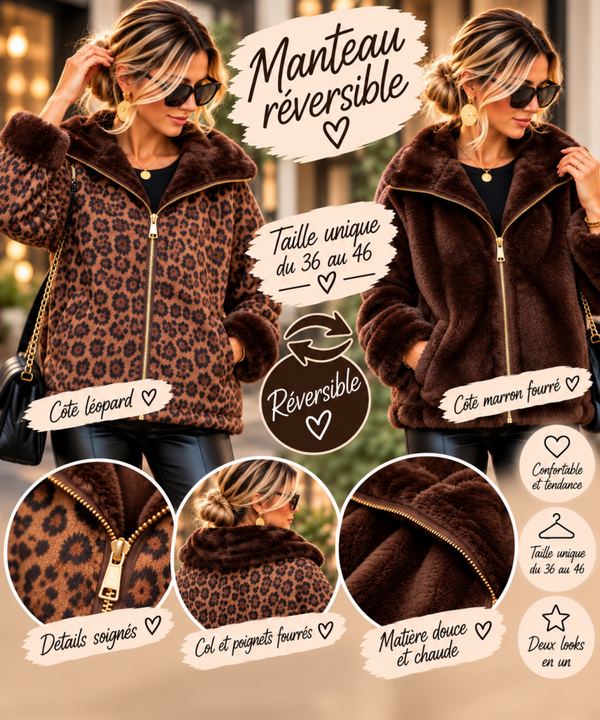 Manteau réversible léopard ou fourrure
