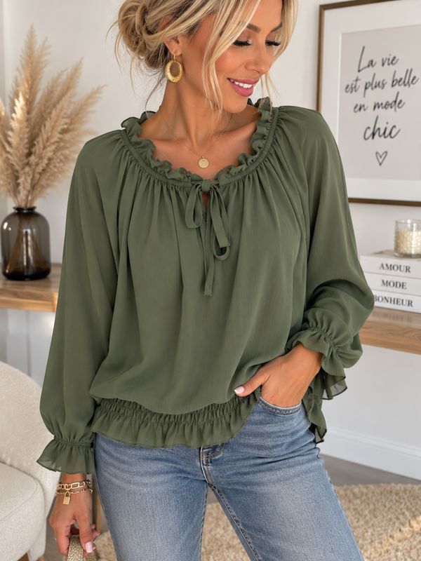 Blouse volantée kaki