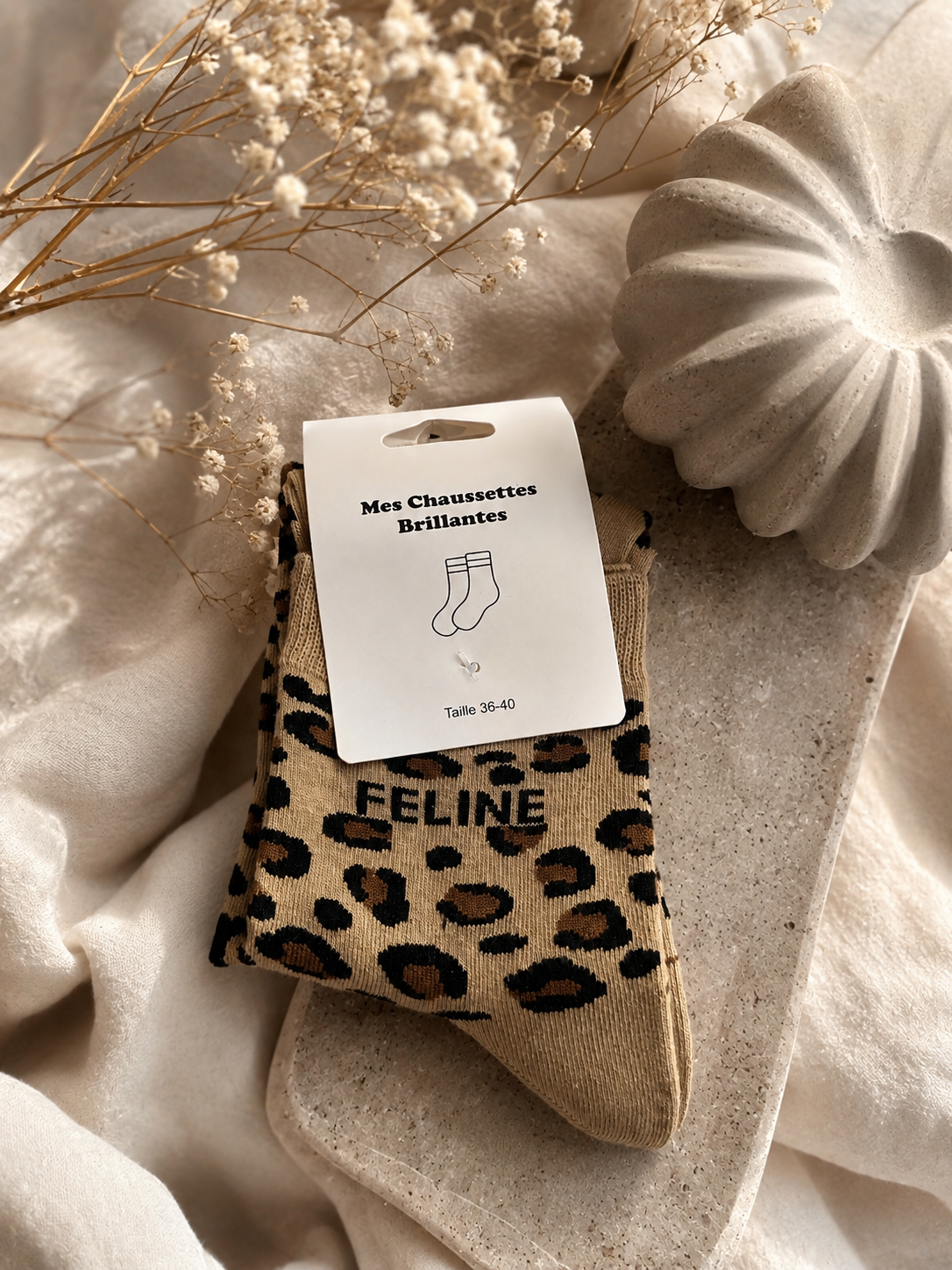 Chaussette léopard féline marron