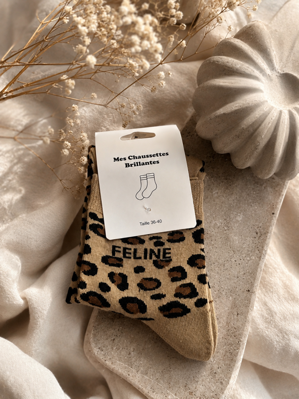 Chaussette léopard féline marron