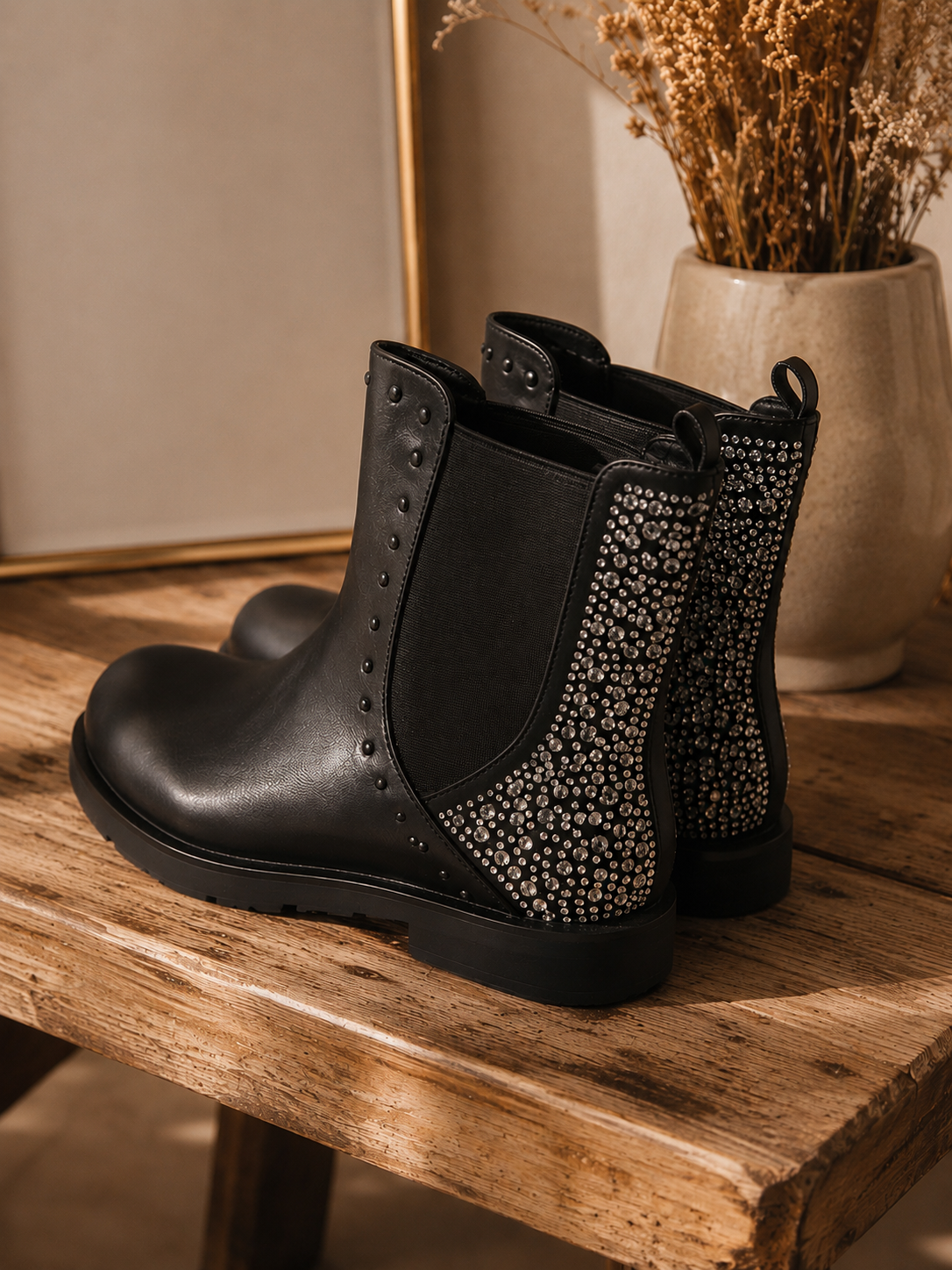 Bottine noire Strass