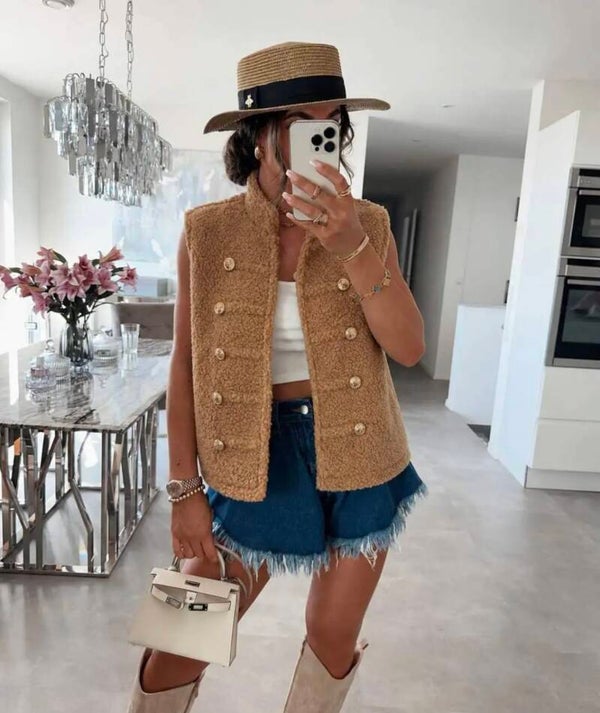 gilet sans manches moumoute Camel