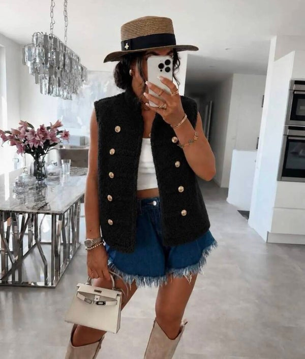 Gilet sans manches moumoute noir