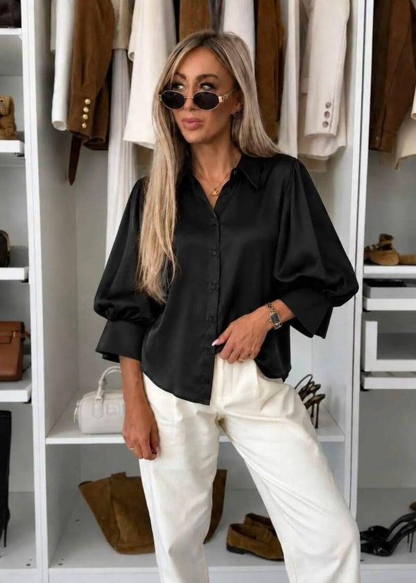 Chemise manches ballon noire