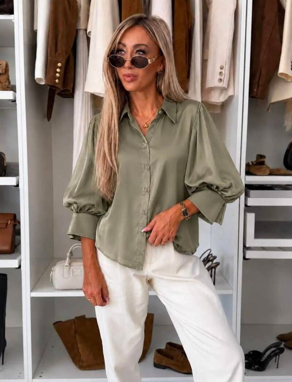 Chemise manches ballon kaki