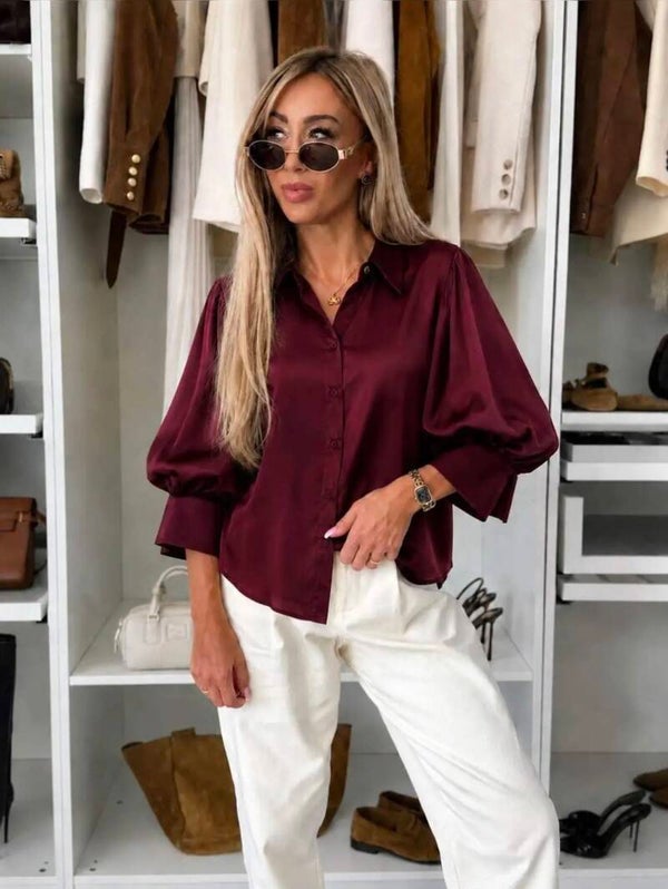 Chemise manches ballon bordeaux