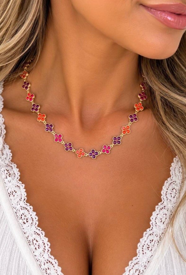 collier fleurs en acier inoxydable rouge
