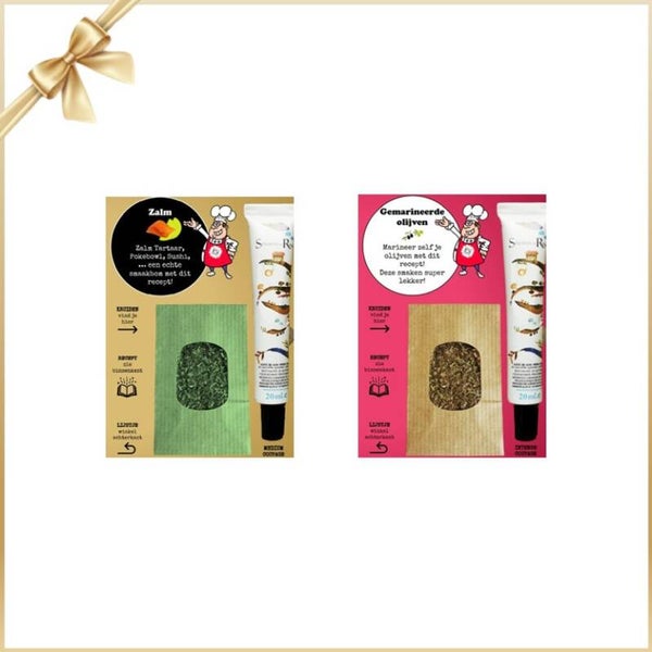 Geschenkje iets lekkers - SMAAKMAKERS:  MEDIUM Zalm mix + INTENSE Olijvenmarinade