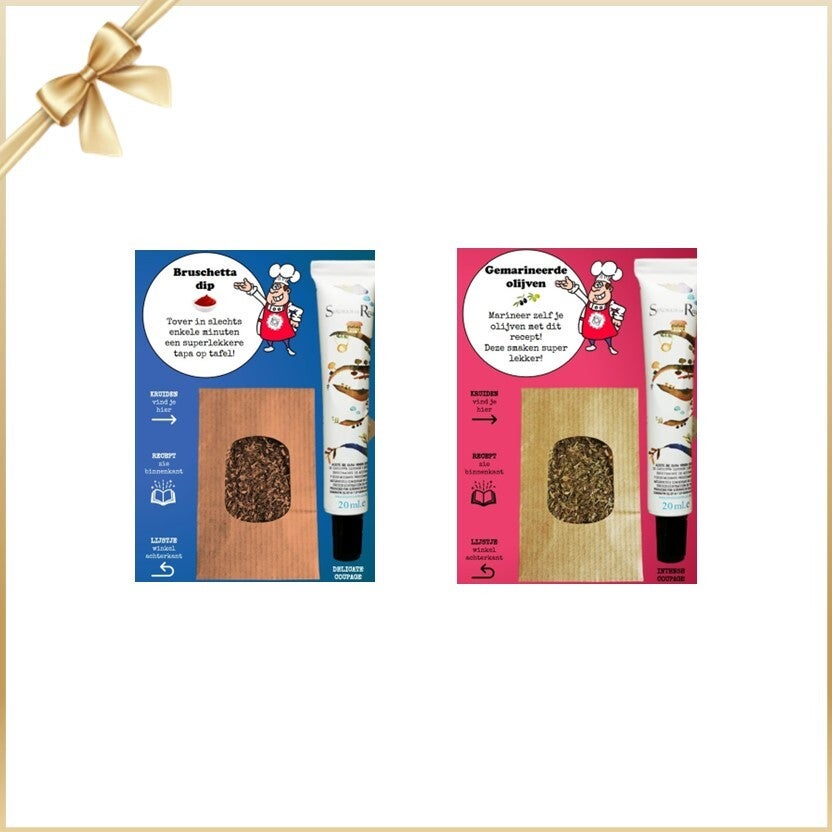 Geschenkje iets lekkers - SMAAKMAKERS:  DELICATE Bruschetta dip + INTENSE Olijvenmarinade