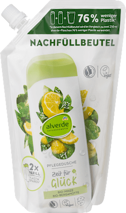 Alverde verzorgende douchegel munt/bergamot navulverpakking,  500 ml