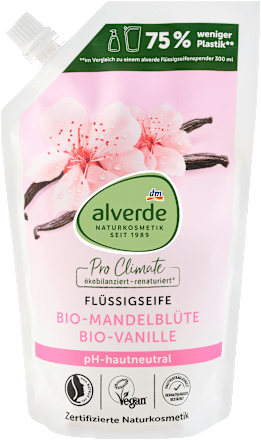 Alverde navulverpakking vloeibare handzeep amandelbloesem en vanille, 500 ml