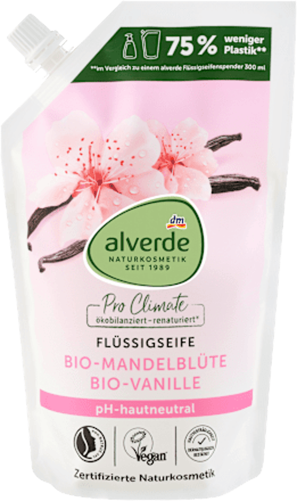 Alverde navulverpakking vloeibare handzeep amandelbloesem en vanille, 500 ml