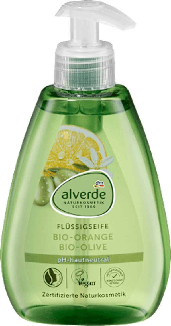 Alverde vloeibare handzeep sinaasappel en olijf, pompflacon 300 ml