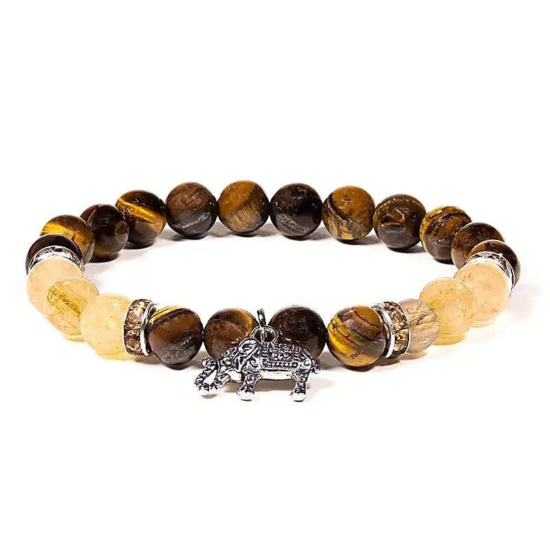 Armband tijgeroog/rutielkwarts met olifant  8 mm