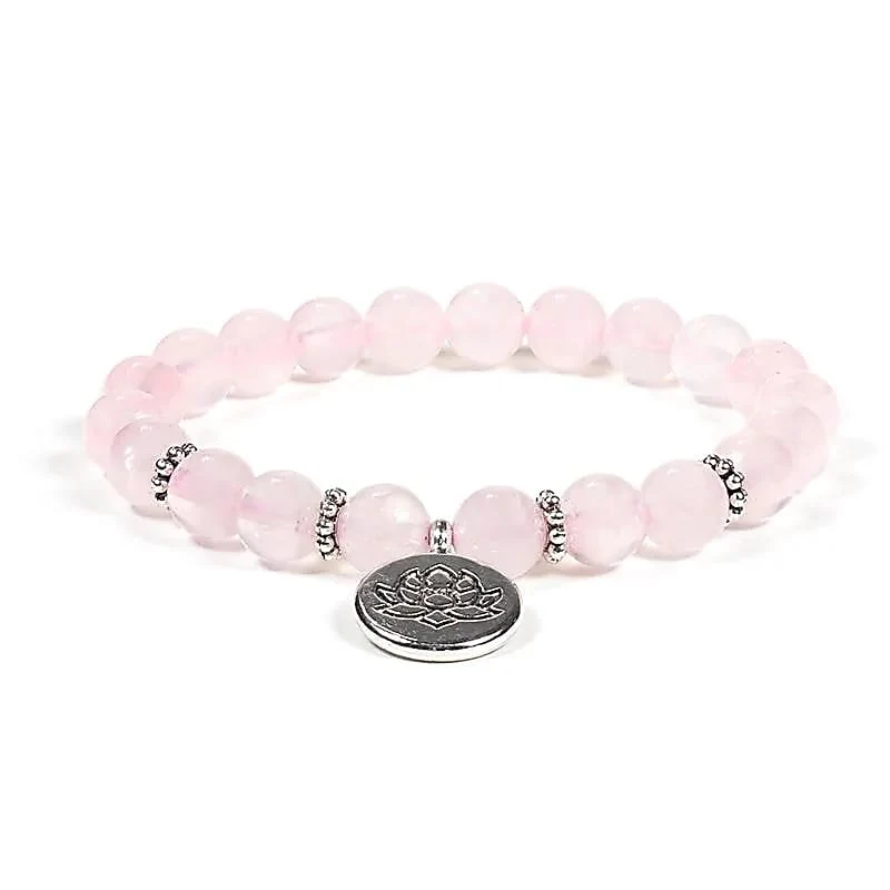 Armband rozenkwarts elastisch met lotus 0,8 cm