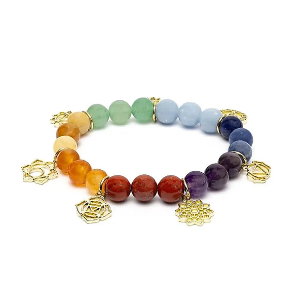Bedelarmband met chakra stenen en bedels goudkleur