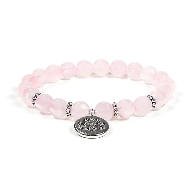 Armband rozenkwarts elastisch met lotus 0,8 cm