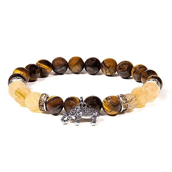 Armband tijgeroog/rutielkwarts met olifant  8 mm