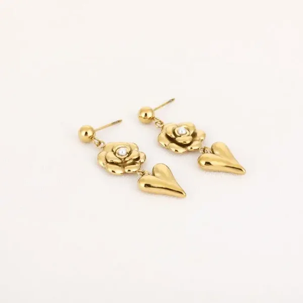 Oorbellen Bloem en Hart