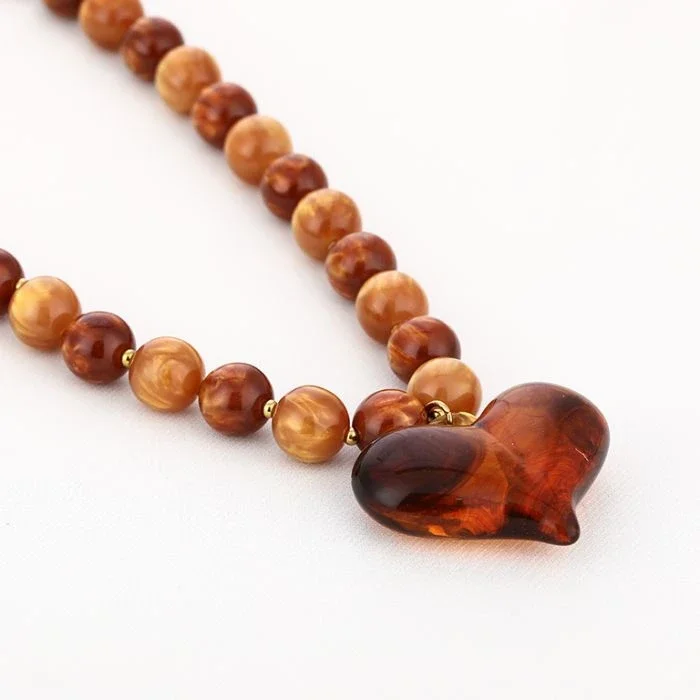 Kralenketting met XL Hart Bruin