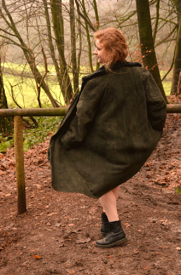 Donkergroene echte lammy coat - SOLD OUT