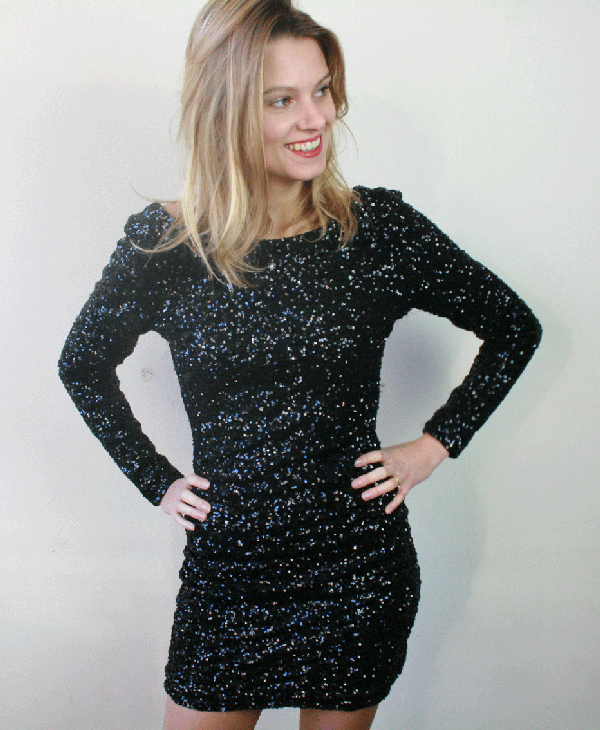 1125 Vintage Glitter Black Dress - XS