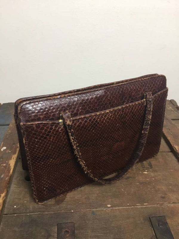9028 Vintage slangenleren tas