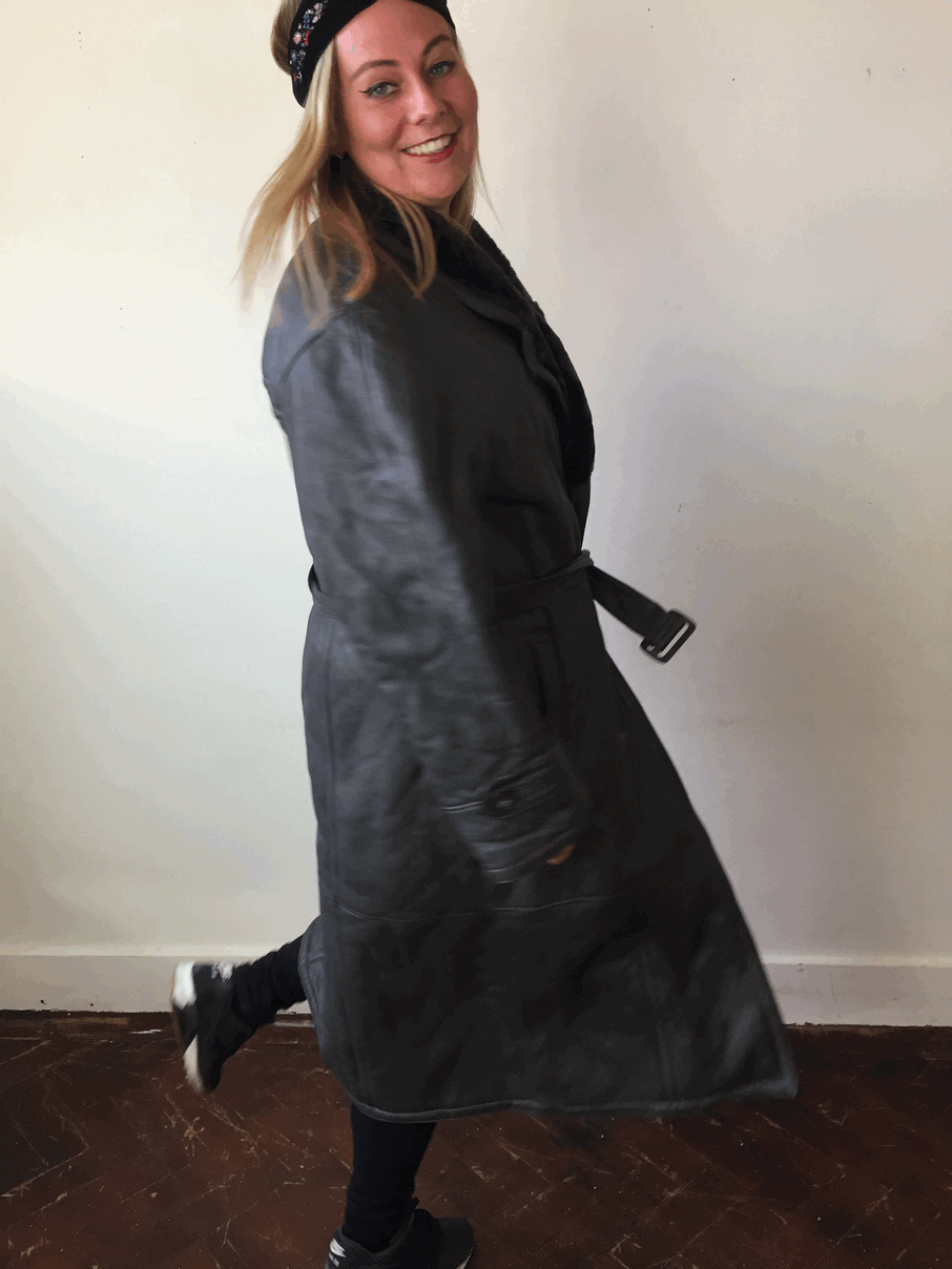 Unisex Zwarte leren lammy coat - L/XL