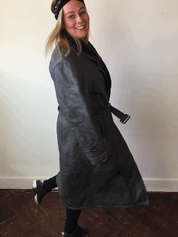 Unisex Zwarte leren lammy coat - L/XL