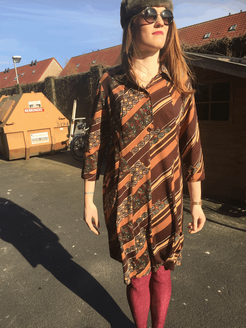 Vintage orginal 70's dress brown M/L